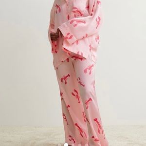 NWT H&M Patterned Satin Pajama Pants Light Pink/Lobsters, M
